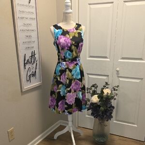 Eliza J Floral Midi Dress - Black, Purple, Blue